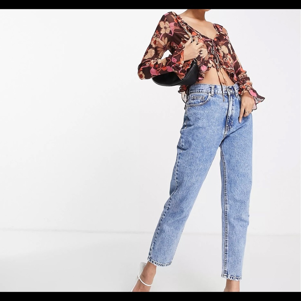 ASOS DESIGN sheer floral ruffle blouse with tie front